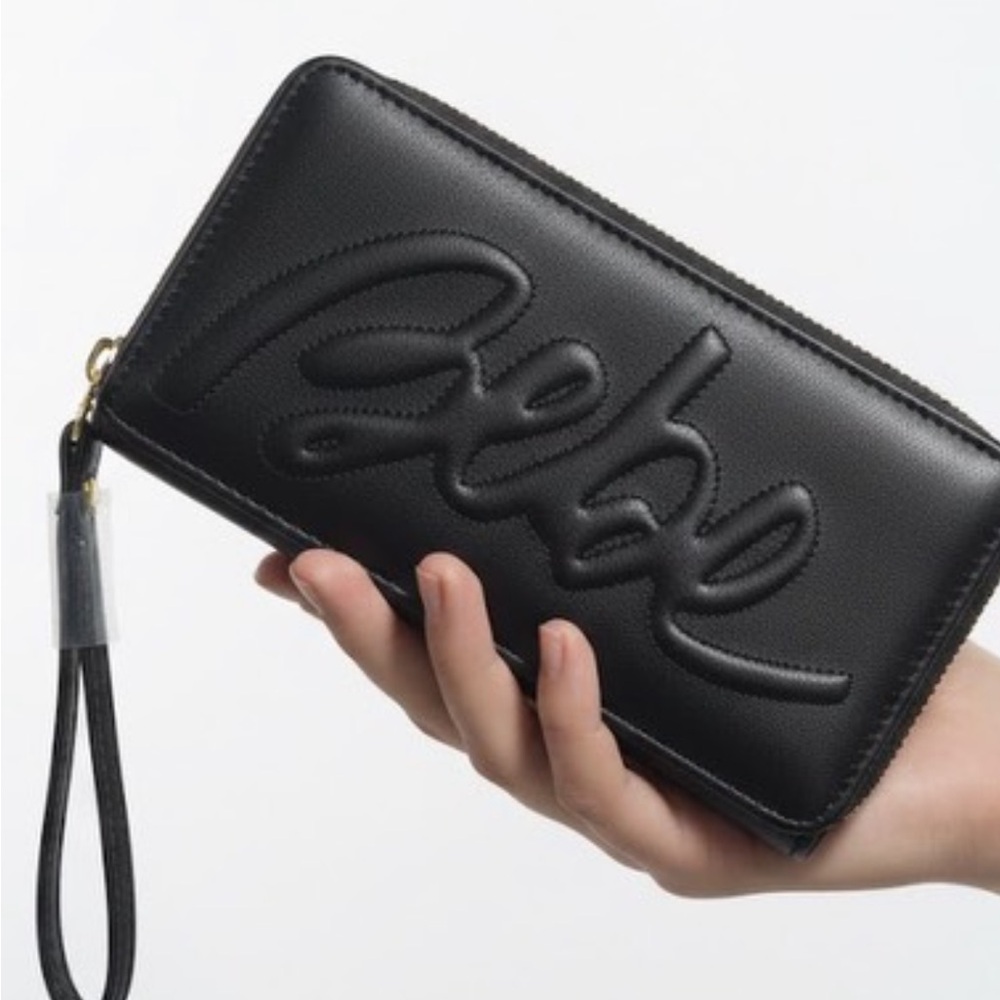 Bebe LOUISA Black trifold Wristlet Wallet NWT